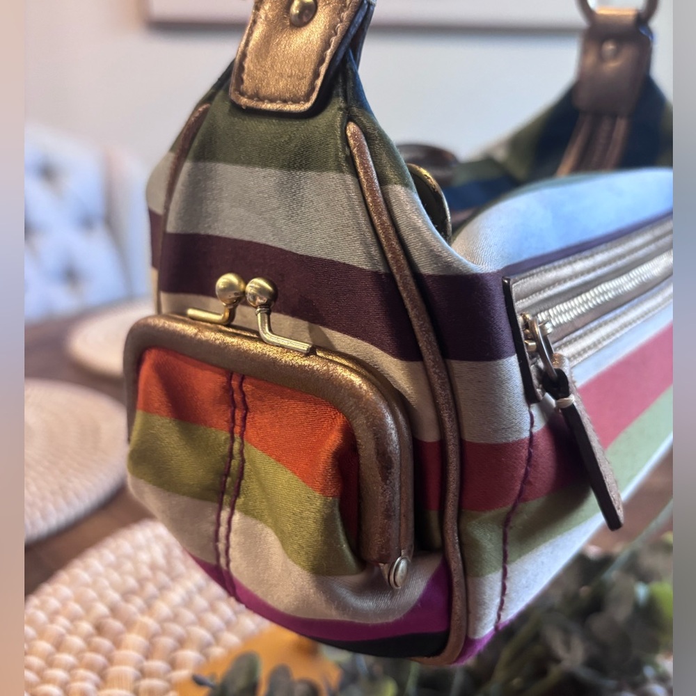 COACH LEGACY STRIPED DOUBLE HEADER KISSLOCK RAINBOW POUCH MINI SHOULDER BAG - Picture 6 of 14